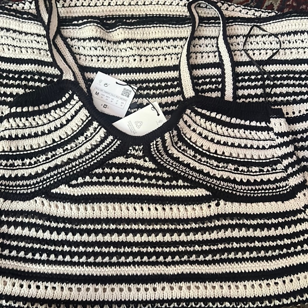 ZARA Striped Rustic Crochet Mini Dress Size Medium - Picture 11 of 11